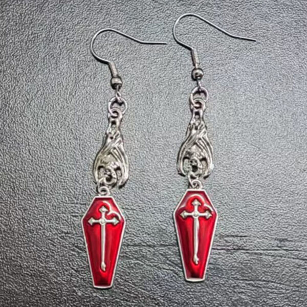 Wholesale Halloween Earrings Dark Gothic Punk Style Coffin Heart Vampire Cross Earrings