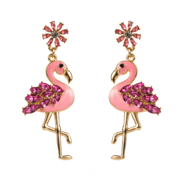 Wholesale Square colored diamond studded flamingo earrings