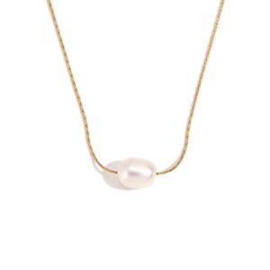 Simple freshwater pearl thin chain-gold