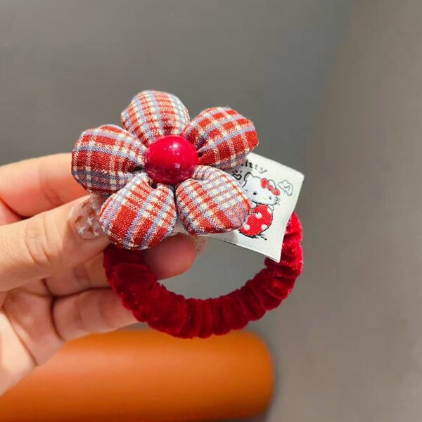Wholesale Red checkered flower elastic cute headband