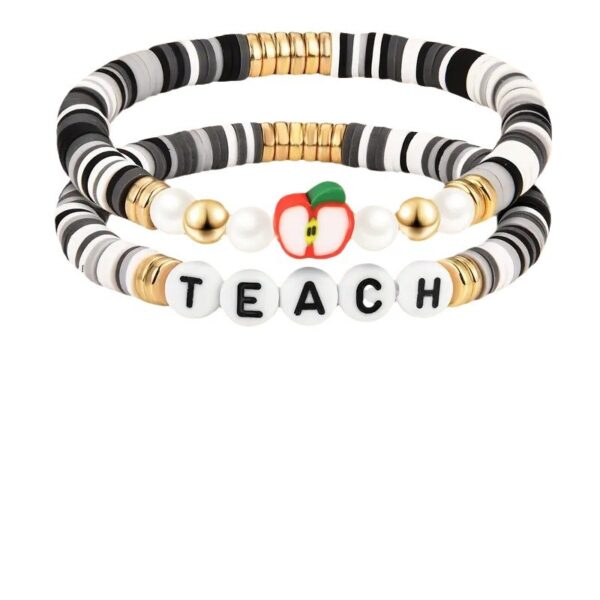 Wholesale Teachers' Holiday Apple Letters Colorful Soft Pottery Bracelet