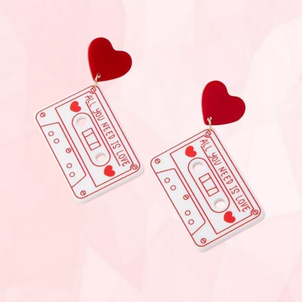 Wholesale Valentine's Day Heart-Shaped Acrylic Cassette Tape Earrings