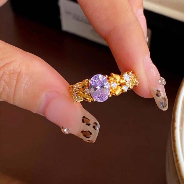 Wholesale Bauhinia Flower Ring Zircon Adjustable Open Ring Trendy