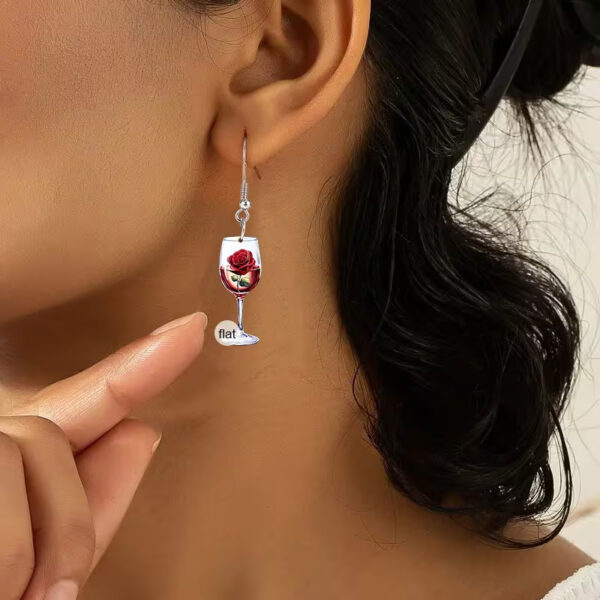 O1CN014AjMR828oRJsdJutK_2220757537979-0-cib Wholesale Red wine glass and red rose earrings, flat acrylic earrings.