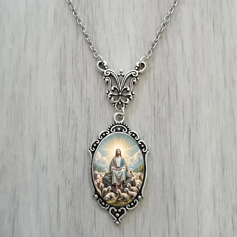 Wholesale Oval rtrait flower glass pendant necklace