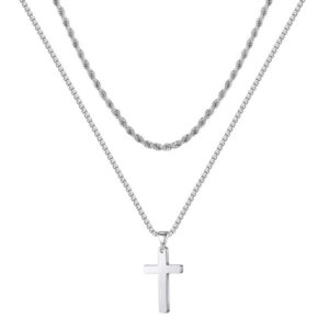 Wholesale Snake bone chain double layered cross pendant titanium steel necklace