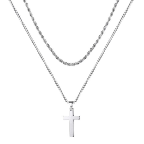 O1CN014CozSn1xvncZQPbJE_2208907706506-0-cib Wholesale Snake bone chain double layered cross pendant titanium steel necklace