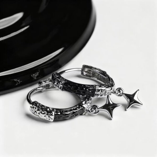Wholesale Dark Style Textured Star Earrings, Gothic Non-Fading Niche Design, High-End Light Luxury Earrings for Women