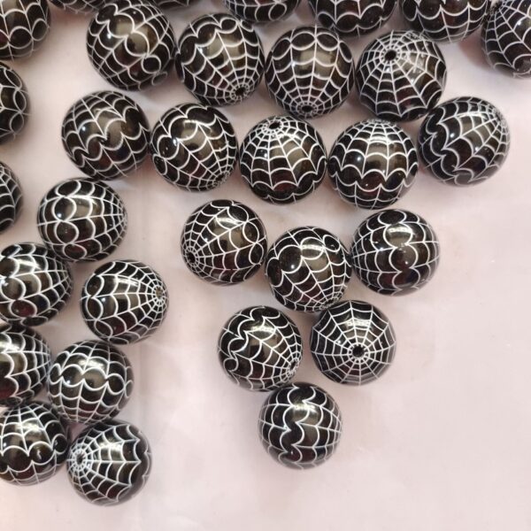Wholesale 5pcs 20mm Acrylic Halloween Black Spider Web Print Beads