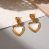 Wholesale Stainless steel heart earrings for women inlaid with cat's eye stone