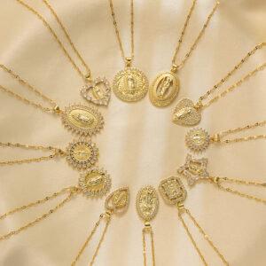 Wholesale Clavicle Titanium Zircon Light Madonna Religion Necklace