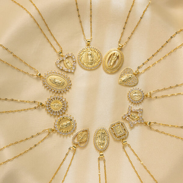 Wholesale Clavicle Titanium Zircon Light Madonna Religion Necklace