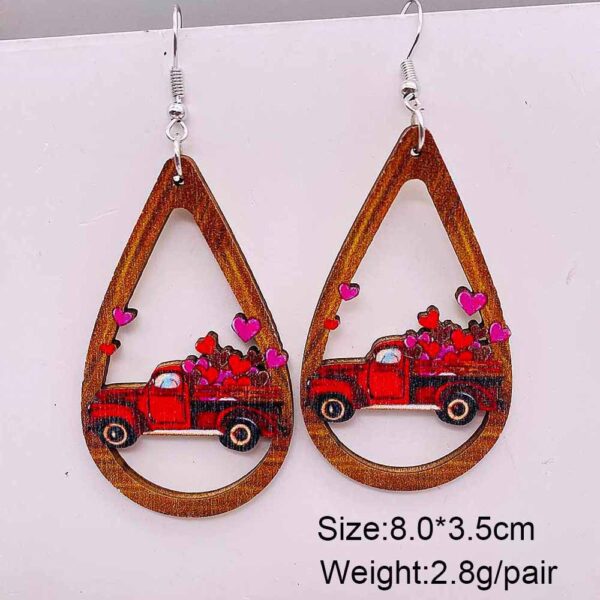 Wholesale Valentine's Day Pink Love Truck Cross Wooden Earrings