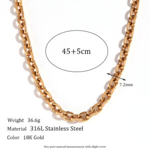 7.2mm Cross Angle Chain-Gold Necklace -45cm +5cm