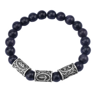 Glossy black glass beads + 3 ancient tin runes / Rune pattern random