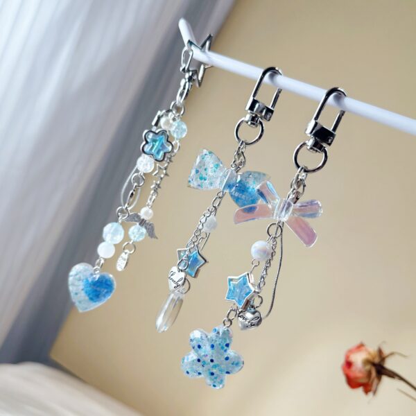 Wholesale Blue Sparkling Pink Love Flower Bow Keychain