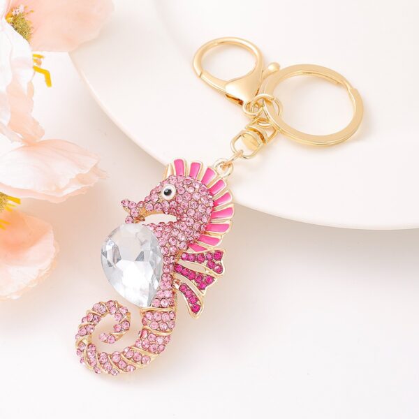 Wholesale Seahorse marine animal diamond studded metal keychain