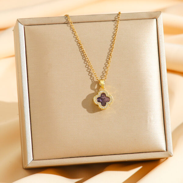 Wholesale Multi colored zircon inlaid clover necklace