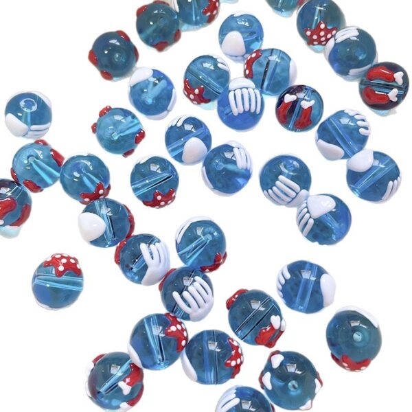 Wholesale 10pcs ocean hand drawn transparent blue jellyfish starfish glass beads