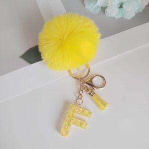 Yellow letter Fur ball pendant/F / One piece is also wholesale price