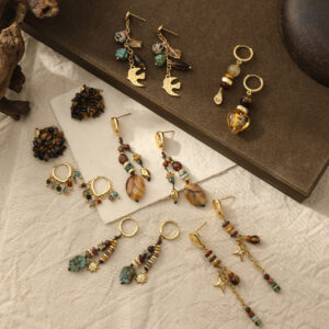 Wholesale Amber flowing light ethnic style natural stone long earrings