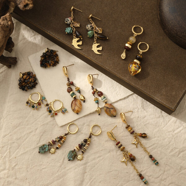 Wholesale Amber flowing light ethnic style natural stone long earrings