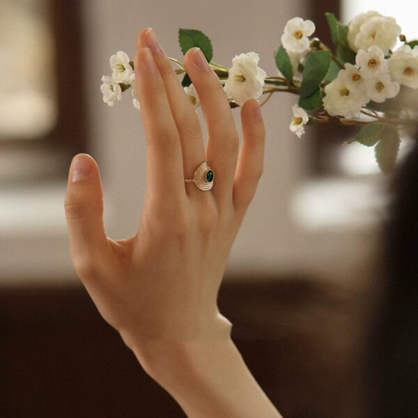 Wholesale Emerald Straw Hat Ring Elegant Retro Luxury Adjustable Ring