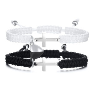 Black and white love cross bracelet (without card)