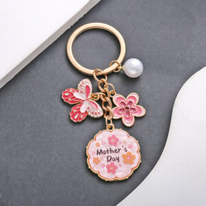 Wholesale Oil opping Pink Butterfly Flowers Pearl MOTHER'S DAY Keychain Jewelry Pendant Mother Holiday Gift