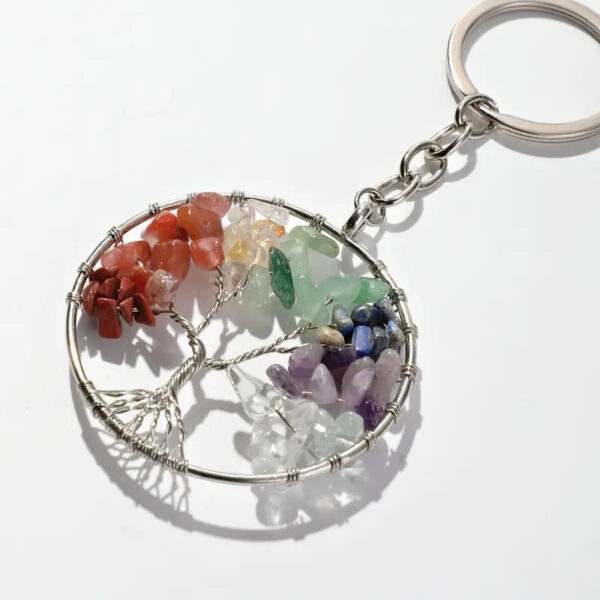 Wholesale Natural Crystal Stone Tree of Life Colorful Keychain