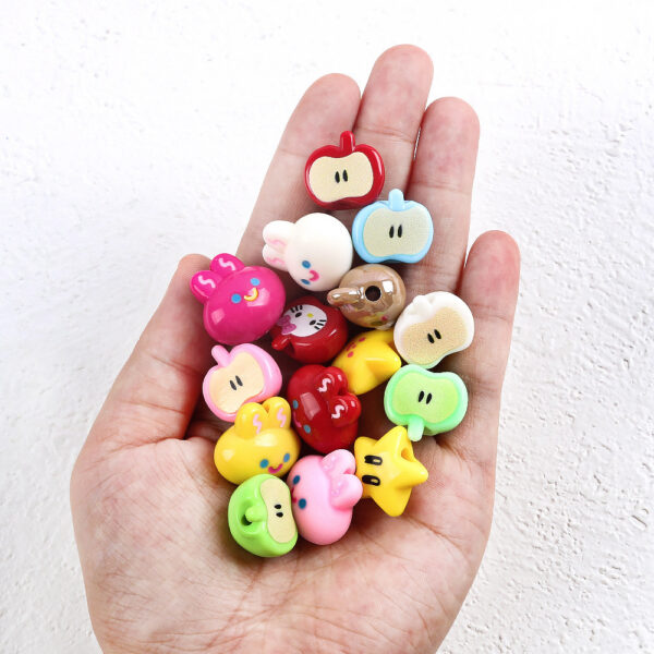 Wholesale 5pcs Handmade DIY Acrylic Beads Cute Bear Apple Five-Pointed Star