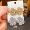 Wholesale Sparkling diamond studded flower silver needle earrings