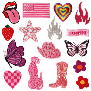 Wholesale Pink Heart Butterfly Embroidered Patch