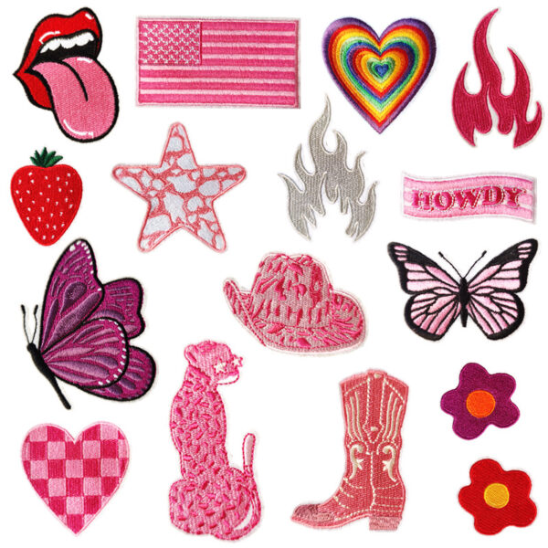 Wholesale Pink Heart Butterfly Embroidered Patch