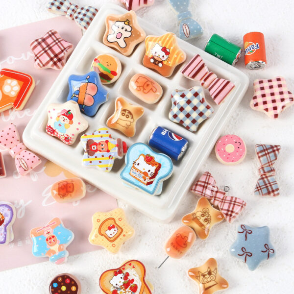 Wholesale Acrylic Cute Cartoon Cat Star Bow Biscuit Printing Beads OLY Exclusive