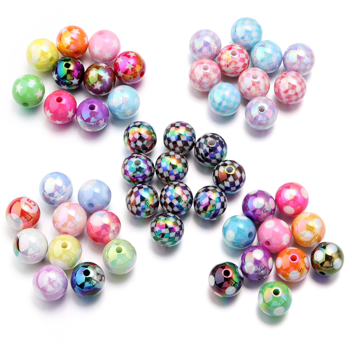 Wholesale Color coated straight hole printed acrylic round beads