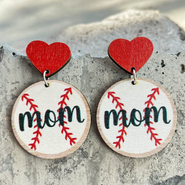 Wholesale Mother's Day Gift Baseball Football Love Wooden Earrings