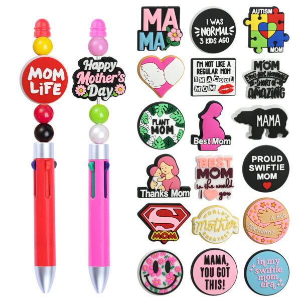Wholesale Random 100pcs Mother's Day themed DIY pen accessories soft rubber beads