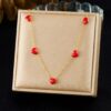 Wholesale Red Enamel Heart Pendant Necklace Earrings Gold-plated Jewelry Set