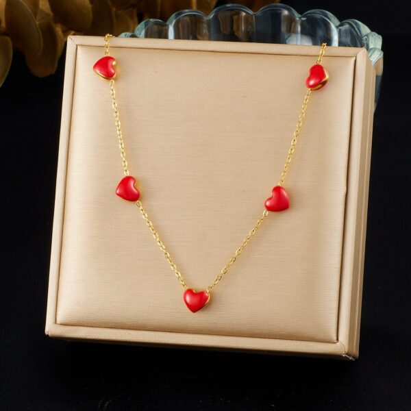 Wholesale Red Enamel Heart Pendant Necklace Earrings Gold-plated Jewelry Set