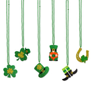 Wholesale Green Shamrock Hat Bead Chain Pendant Necklace St. Patrick's Day
