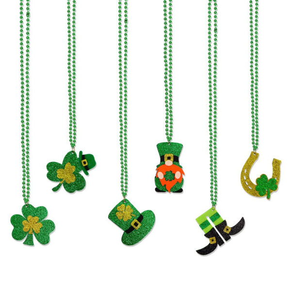 Wholesale Green Shamrock Hat Bead Chain Pendant Necklace St. Patrick's Day