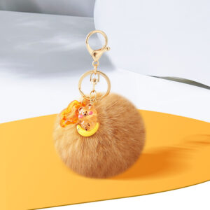 Brown pom pom keychain