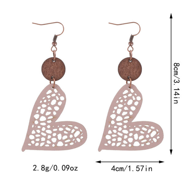 Wholesale Valentine's Day Love Wood Pieces Hollow Mesh Leather Earrings