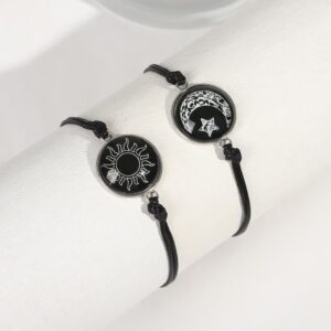 Black sun and moon braided bracelet [pair]