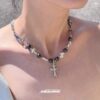 Wholesale Cross Black Gallstone Bead studded Diamond Necklace