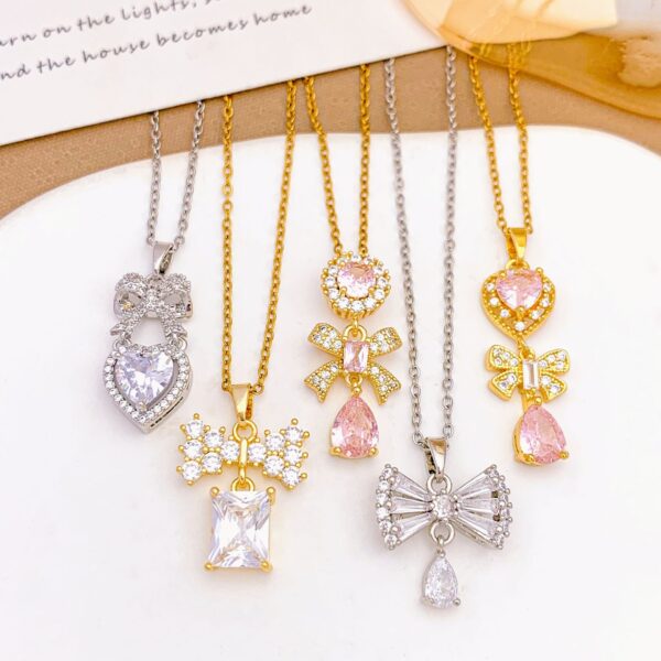 Wholesale Necklace Cross-Border Pink Bow Necklace Accessories Women's Ins Style Accessible Luxury Versatile Jewelry Fashion Design Accessories