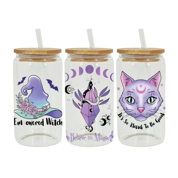 Wholesale Purple Fantasy Mysterious Witch Style Theme 16oz Cup UV DTF Wraps