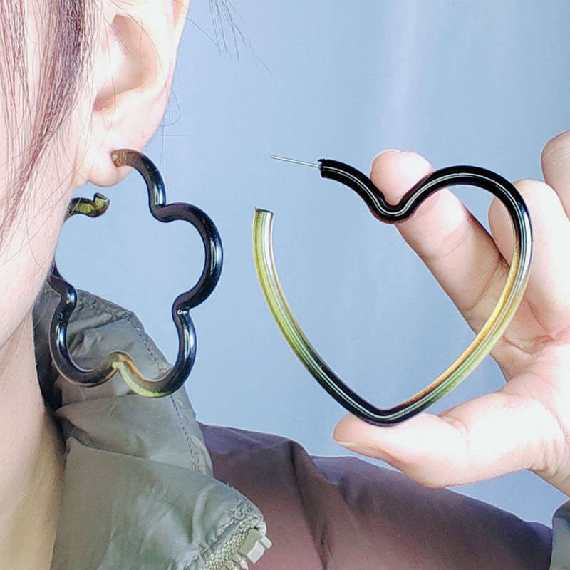 Wholesale Yellow black gradient geometric hollow earrings