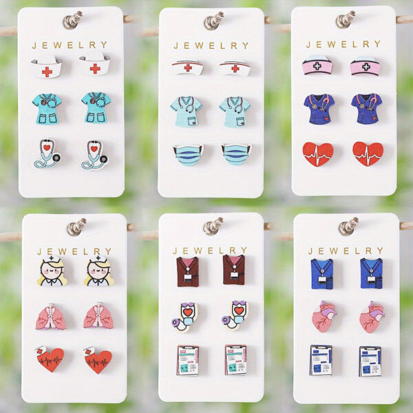 Wholesale Nurse's Day Stethoscope Nurse Cute Heart and Lung Organs Earrings